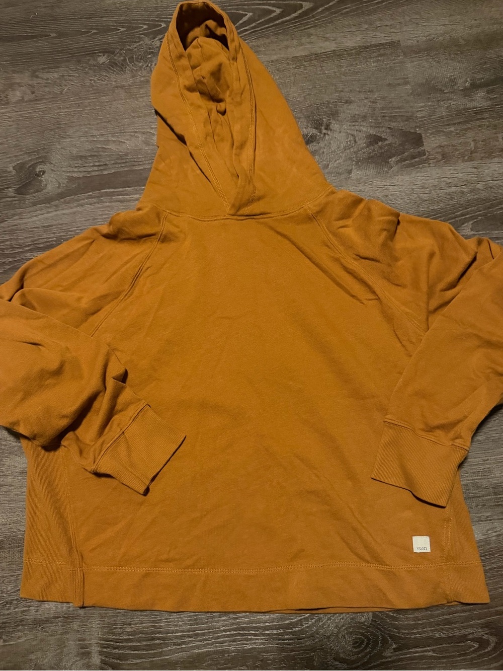 Vuori womans Hooded Pullover in Rusty Orange